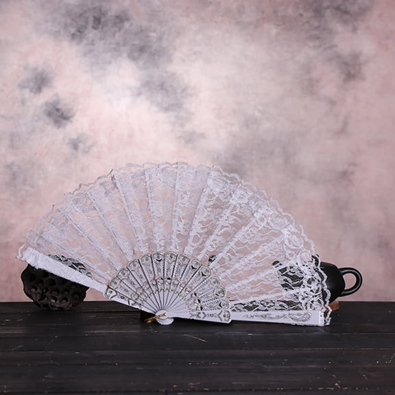 Vacemry Wedding Hand Fan for Bridesmaids, Lace Folding Hand Fan with Floral Embellishment, Vintage Style Silk Fan for Party, Photo Shoot, and Decorative Prop