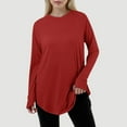 thumbnail image 2 of Womens Long Sleeve T Shirts Solid Essential O Neck Long Sleeve Thumb T Shirt Orthopedic-Approved Comfort Baggy Shirts Women Red XXXL, 2 of 6