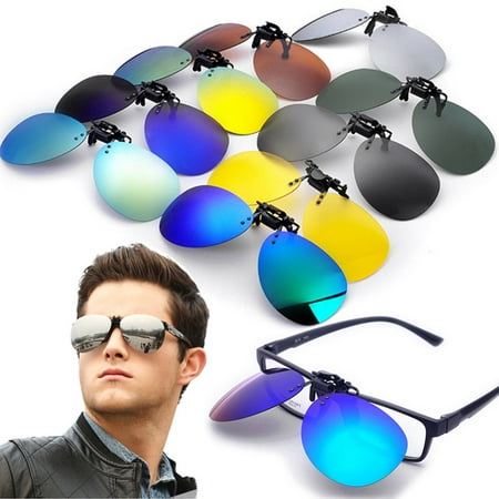 Fashion UV400 Polarized Flip Up Sunglasses Clip-On Lens Clip Lenses Colorful Day Night Vision Men Women Metal Eyewear For  Fishing Night-Driving Outdoor