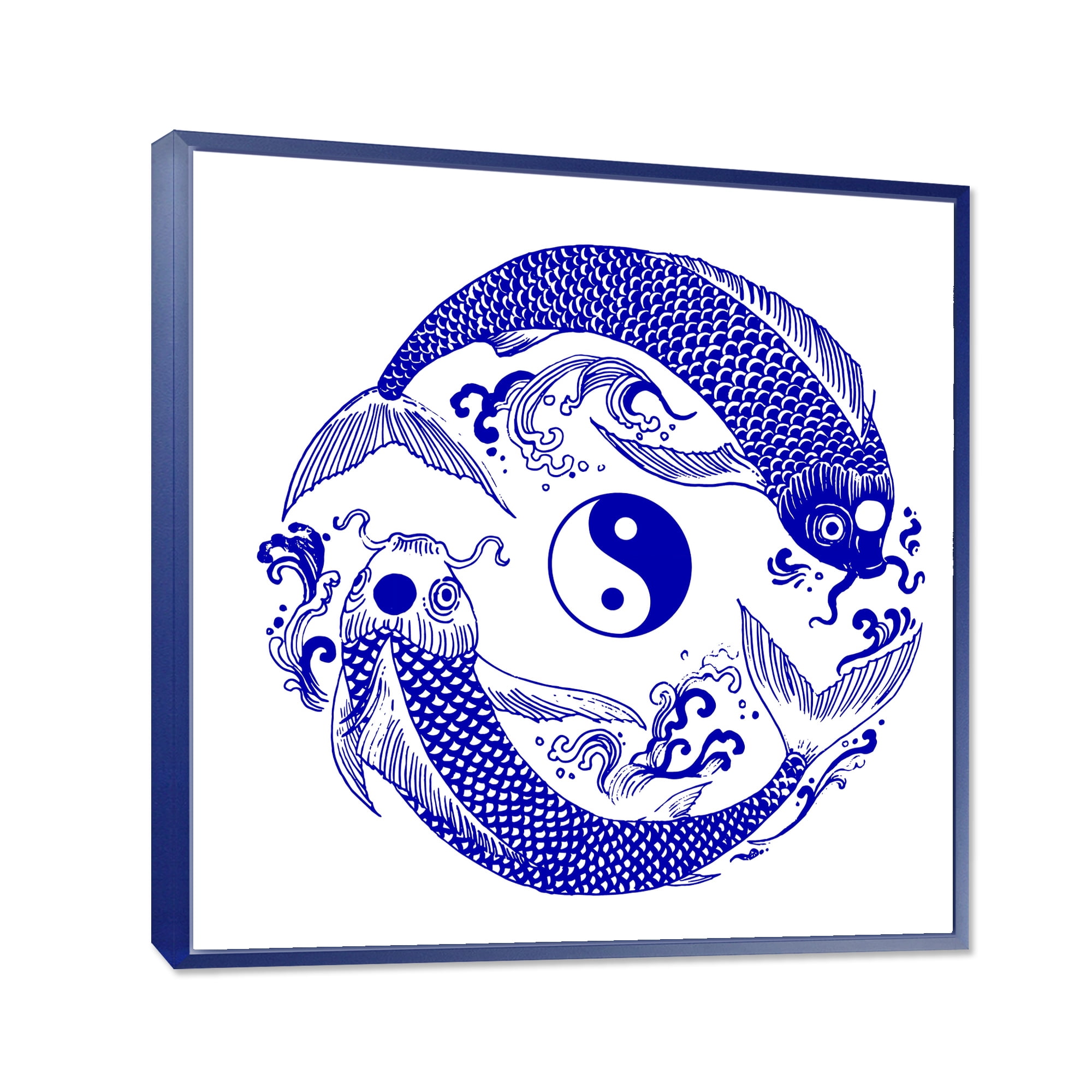 Designart 'Blue Chinoiserie Koi Fish II' Traditional Framed Canvas Wall Art Print