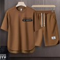 thumbnail image 2 of Sudaderas para hombre, camisetas cortas, conjuntos de chándal marrón, conjunto de pantalones cortos para hombre con alfabeto, tendencia 2024, camisetas y tops casuales, novedad, XL, 2 of 5