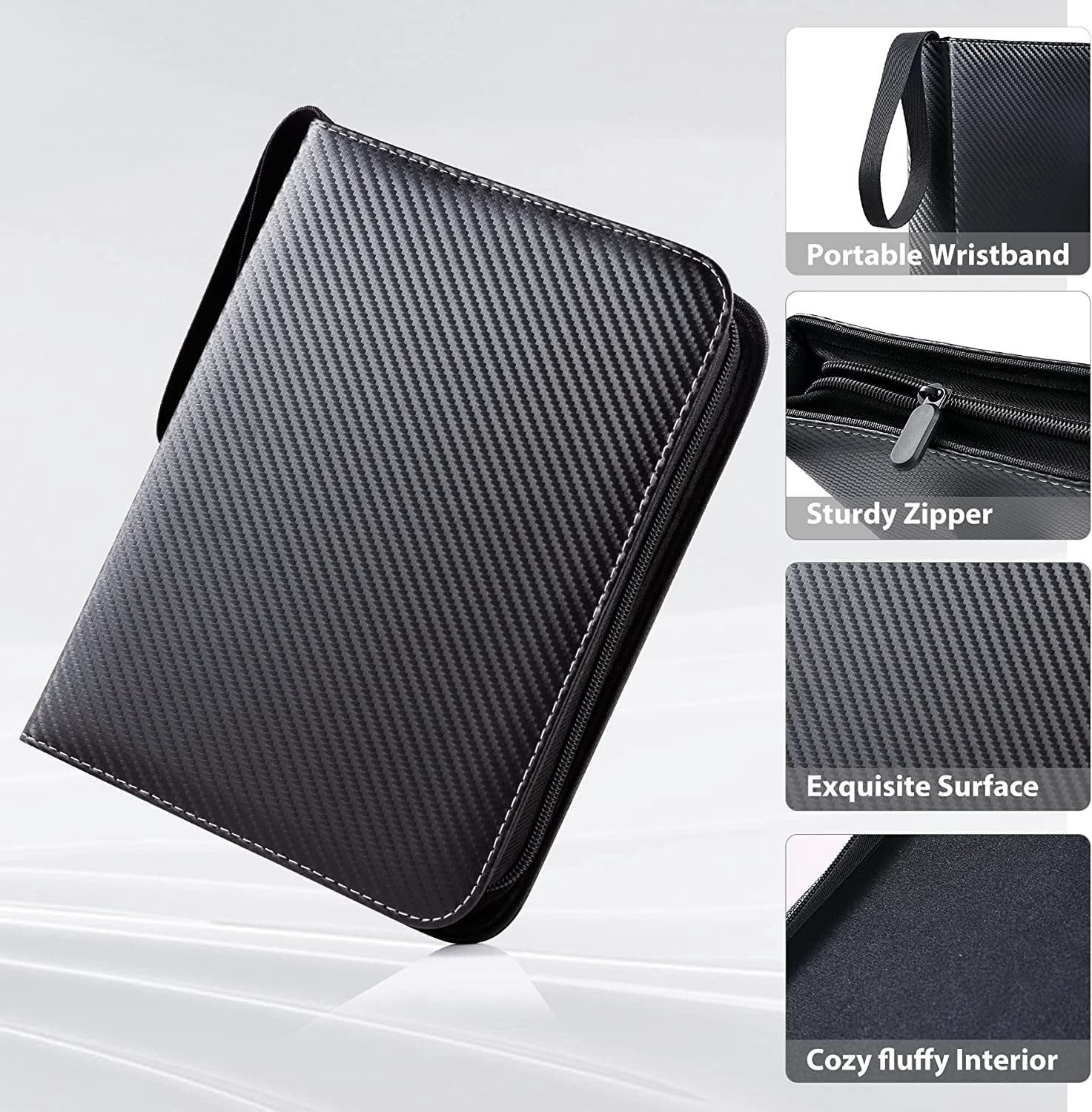 400 Pockets Trading Card Binder, 4 Pocket Zip Trading Card Binder, Double Sided Pocket PU Card Collection Binder Holder Carry Card Case for Baseball Card, Football Card, Game Cards