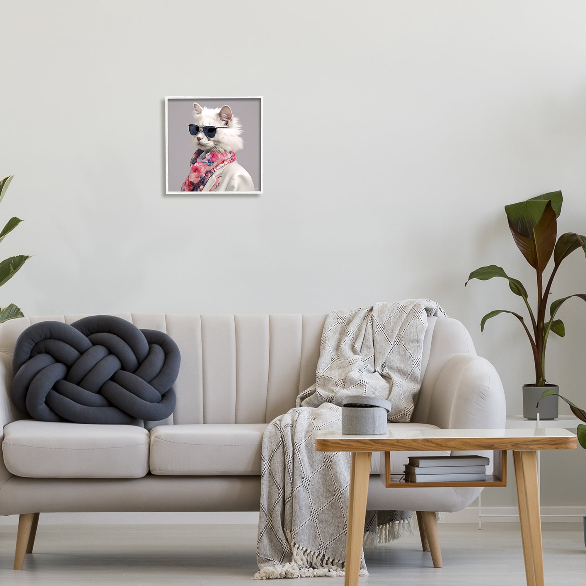 Stupell Industries Stylish Cat Fashion Animals & Insects Painting White Framed Art Print Wall Art, 12 x 12