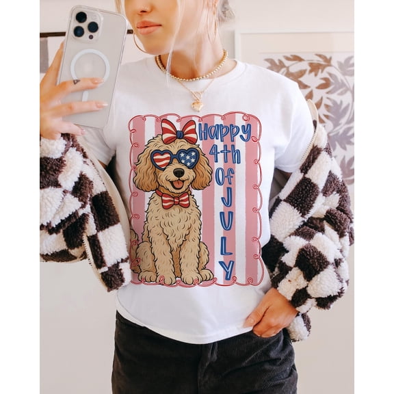 Patriotic Poodle Shirt, Cute Red White Blue Dog Tee, Coquette USA Pet Lovers Outfit for Independence and 4th of July
