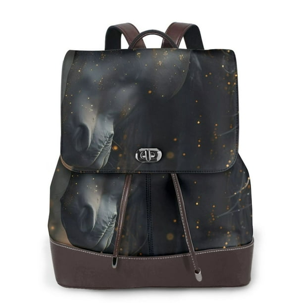 Balery Black And Gold White Horse Mochila de Cuero para Mujeres, Gran Capacidad, Bolsa de Viaje Multifuncional, Mochila de Cuero y Bolsa de Hombro para Mujeres