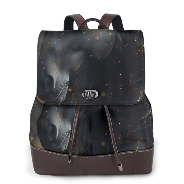 Balery Black And Gold White Horse Mochila de Cuero para Mujeres, Gran Capacidad, Bolsa de Viaje Multifuncional, Mochila de Cuero y Bolsa de Hombro para Mujeres