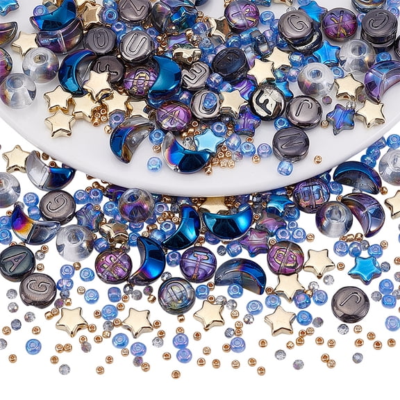 485 Pcs Star Moon Beads Mixed Shape Jewelry Making Beads Glass Spacer Beads CCB Plastic Loose Beads for Bracelet Necklace Pendants Earrings Jewelry Making DIY