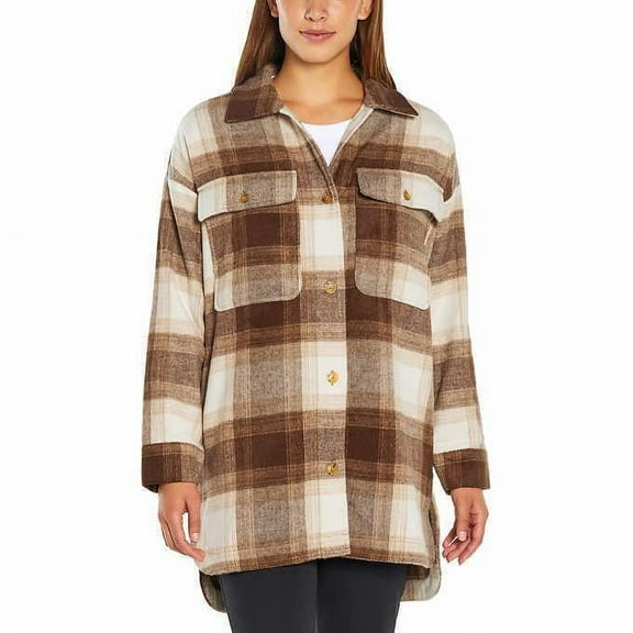 Banana Republic Womens Plaid Flannel Shirt Jacket Brown XS