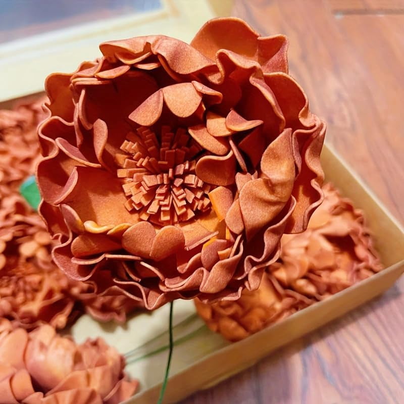 Passage 7 Flowers 16pcs Burnt Orange Rust Blooming Peonies Artificial Flowers with Stem, Artificial Peony Flowers for DIY Wedding Decorations Centerpieces Bouquets Boutonnieres (Burnt Orange)
