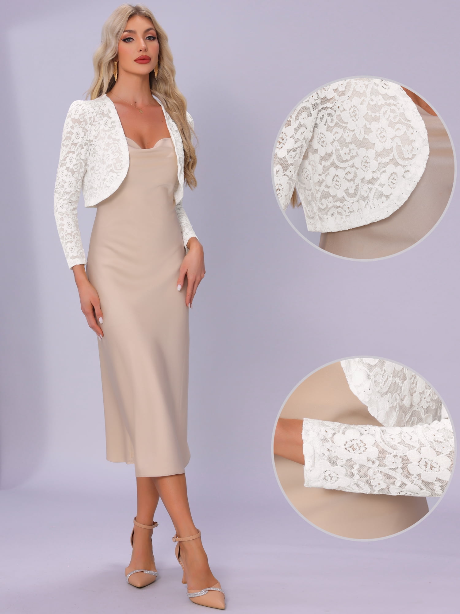 DARING DIVA Lace Bolero Shrug Sequin Detail Sheer Cardigan XL White