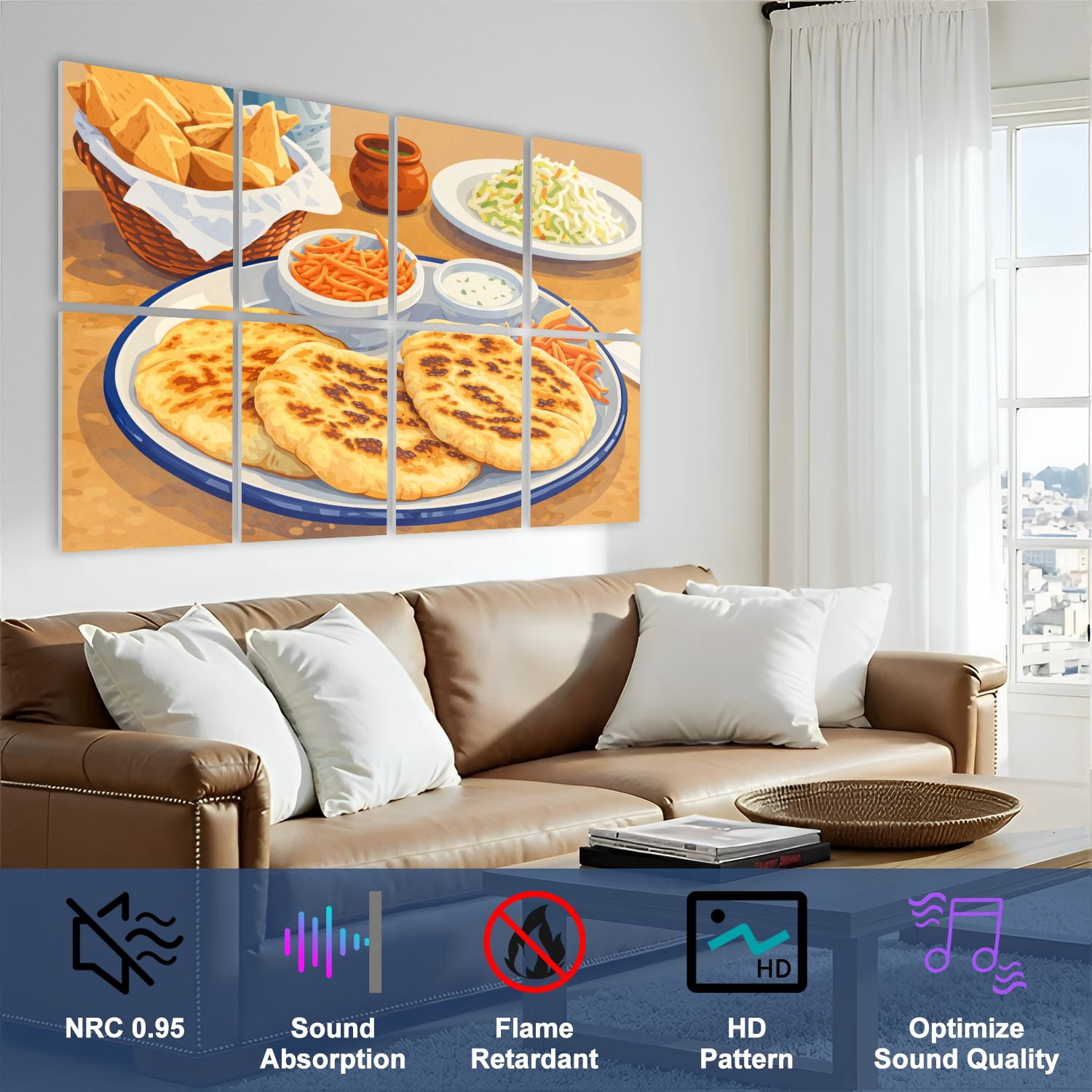 8 Pack Art Acoustic Panels Sound Absorbing dish pupusas others mexican food table Decorative Soundproof Wall Panels Self Adhesive for Nursery Game Room Bedroom 48"x32"
