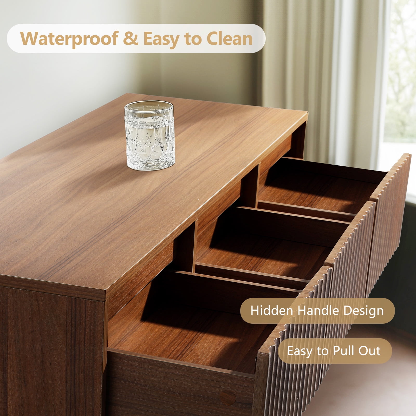 UPGO 7-Drawer Dresser 47"W Double Dresser With Waveform Fluted Panel