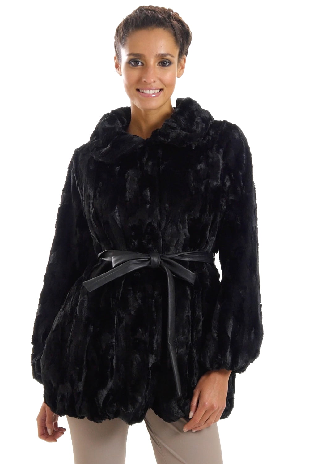 faux fur coat leather sleeves