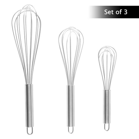 Classic Cuisine Wire Whisk Set- 3 Piece Stainless Steel Whisks for Whipping Cream, Mixing Dough, Beating Eggs (3