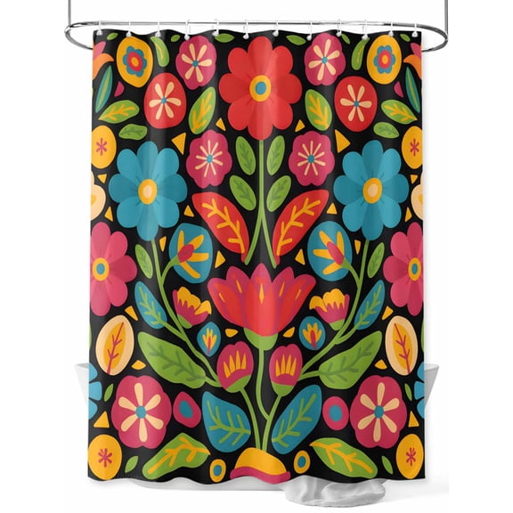 Fsddascl Boho Flower Shower Curtain Set - 72" x 78" Washable Bathtub Curtain with 12 Hooks, Red Blue Yellow Colorful Mexico Tribal Waterproof Fabric Stall Shower Curtains for Bathroom/Bathtub Décor