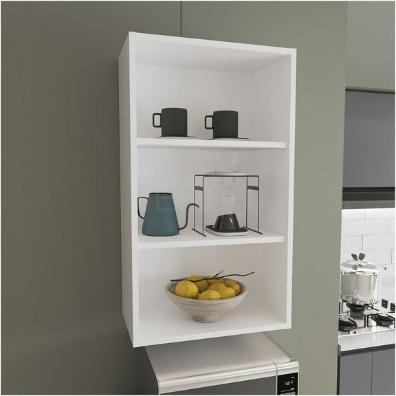 JERFIT 36 Inch White Modern 3 Tier Open Wall Mount Cabinet, Freestanding Storage Shelf Organizer for Living Room, Bedroom, Office & Garage