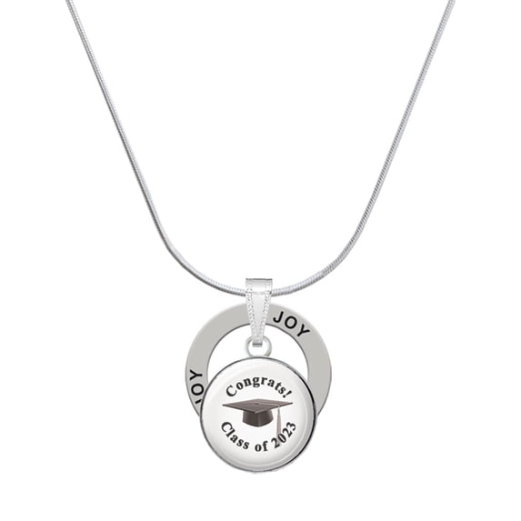 Delight Jewelry Silvertone Domed Class of 2023 Joy Ring Charm Necklace, 18"