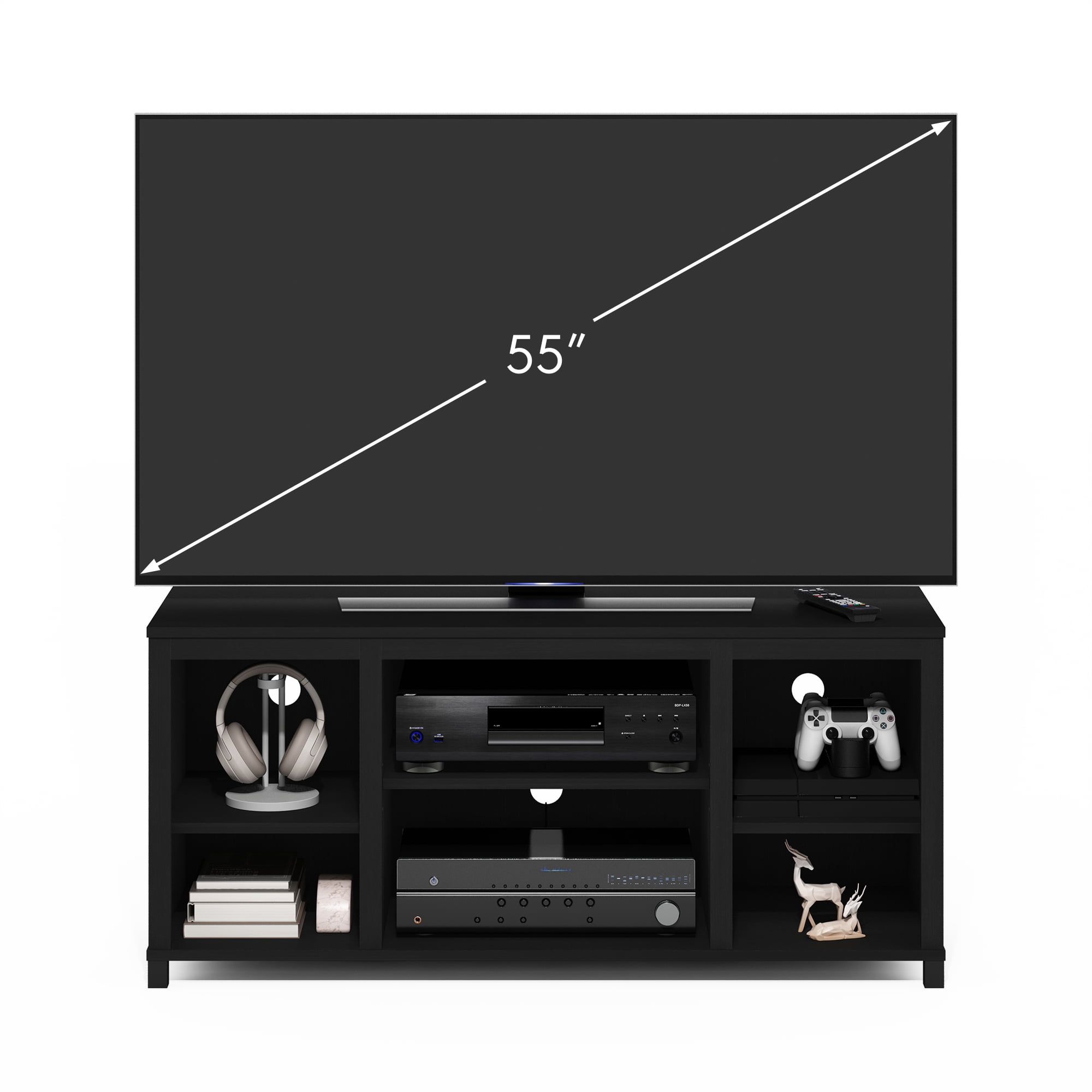 Furinno Classic TV Stand with Shelves for TV up to 55 Inch, Americano