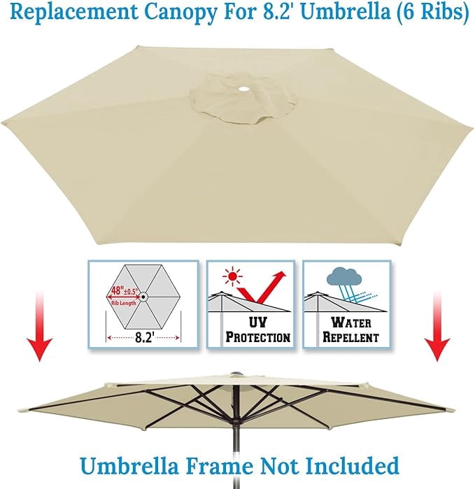 SOLAXO 8.2ft 6 Ribs Umbrella Canopy Cover Only Patio Umbrella Replacement Top