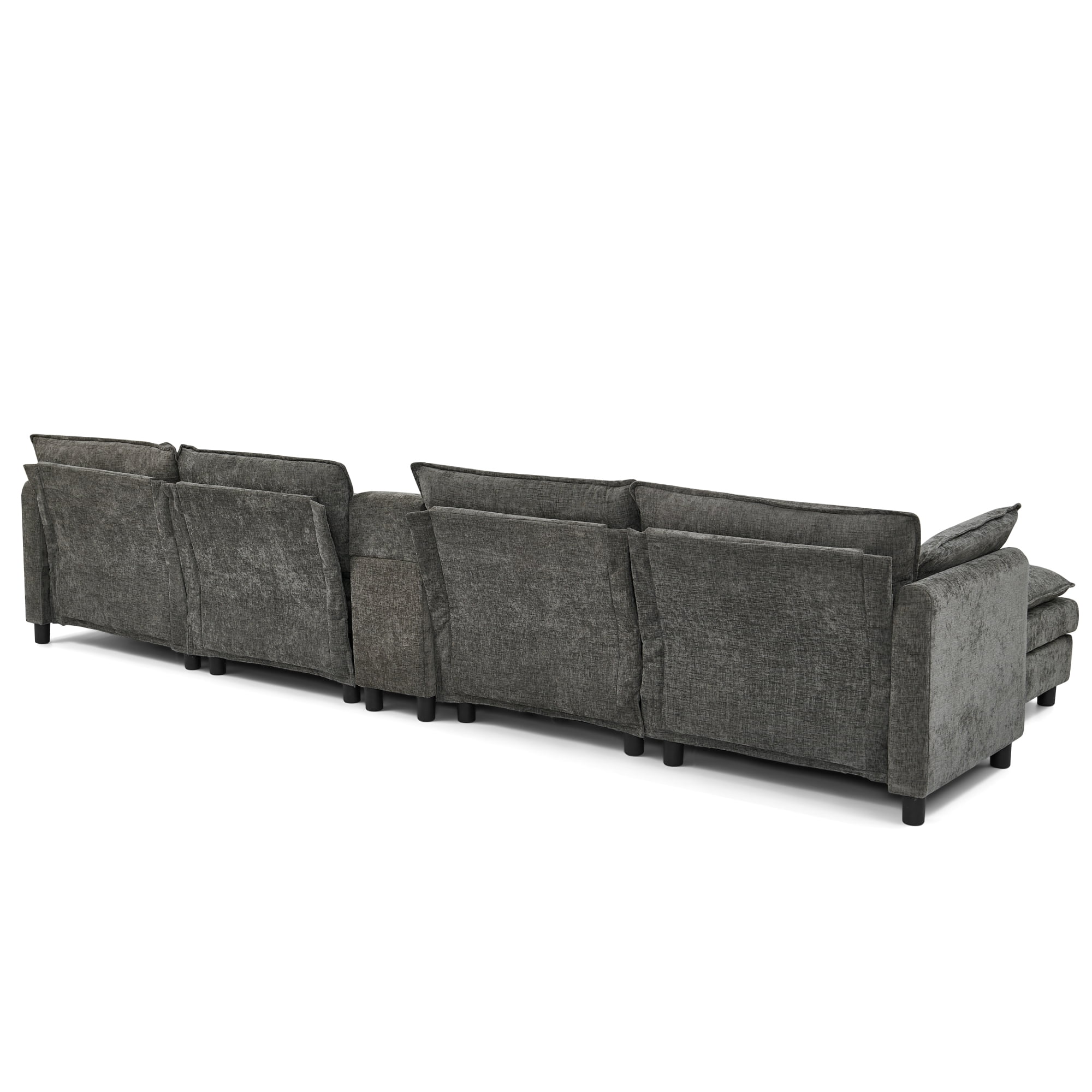 Modular U-Shaped Sectional Sofa with Reversible Chaise, USB Charging Ports & Storage Drawer, 6-Seater Sofa Couch with Flip-Top Cup Holder Console, Arm Pockets & Detachable Cushions
