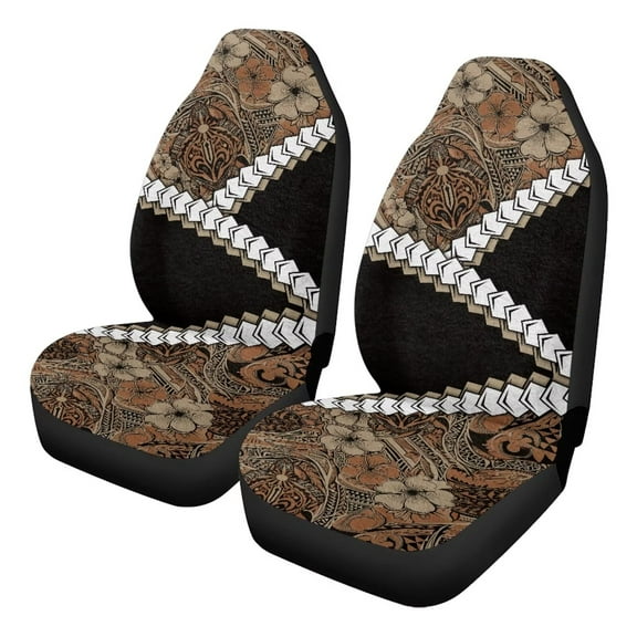 Uorisanigo Front Seat Covers, Premium Brown Polynesian Floral Automotive Vehicle Seat Covers, Washable Seats Cover for Cars, Coral Velvet Fabric Seats Cover for Most Cars SUV Trucks - 2 Pieces