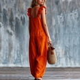 thumbnail image 4 of Sokhug Women's Wide Leg Jumpsuit Ruffle Strap Button Front Casual Loose Fit Summer Romper Overalls with Pockets, 4 of 7