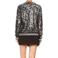 thumbnail image 2 of Anna-Kaci Womens Sequin Long Sleeve Front Zip Jacket with Ribbed Cuffs Small Black With White Stripe, 2 of 6