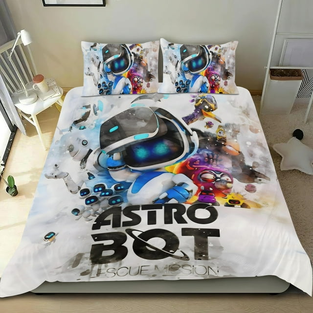 Astro Bot Conjunto de sábanas temático, trío de piezas, cómodo y amigable con la piel, diseño único, regalo de decoración para el hogar para familiares, amigos y fans,173cm *218cm