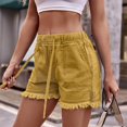 thumbnail image 2 of Womens Drawstring Elastic Waist Denim Shorts Solid Frayed Hem Shorts with Pockets Summer Casual Shorts(M,Yellow), 2 of 5
