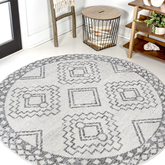 JONATHAN Y MOH200B-6R Amir Moroccan Beni Souk Cream/Gray 6' Round Area Rug