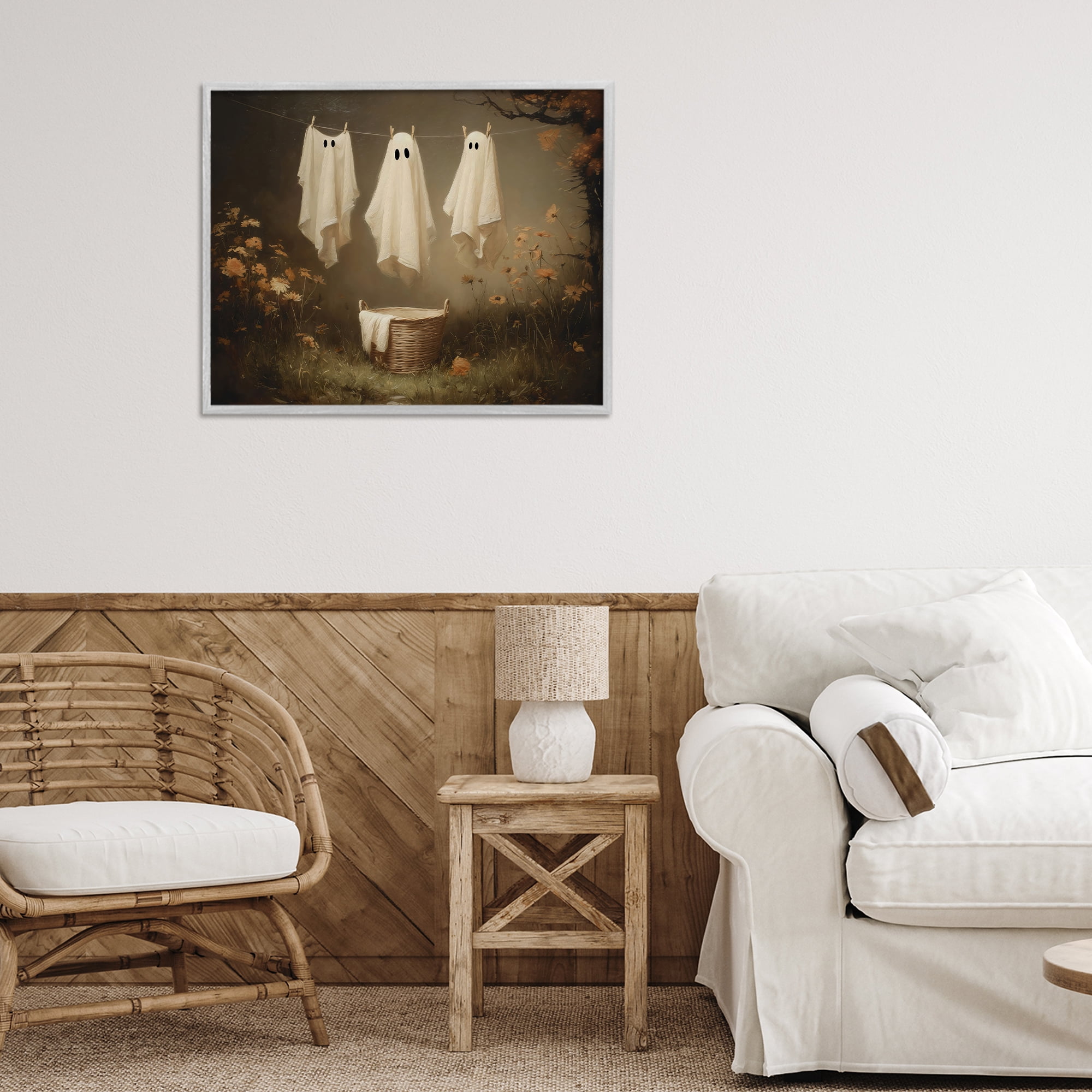 Three Laundry Ghosts Hanging Gray Framed Giclee Art, design by Arlington Prints