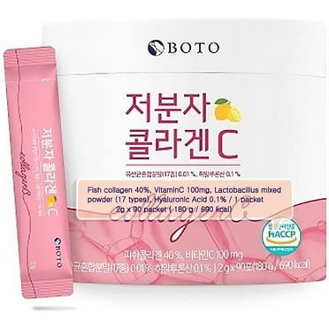 BOTO Low Collagen C - Korean Beauty Collagen Peptides Powder Supplement with Hyaluronic Acid and Vitamin for Skin Hair Nail Joint, Lemon Flavored - for 3 Month - 90 of Packs
