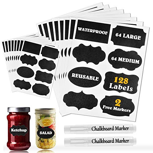 128 Premium Reusable Chalkboard Stickers Marker for Labeling Jars Parties Craft Rooms Weddings and Organize Your Home & Kitchen Chalkboard Labels