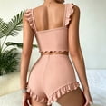 thumbnail image 4 of LEKEK Pajamas for Women Set Ribbed Ruffle Cute Cami Pajama Set Crop Tops and Shorts Slim Fit Solid Lounge Wear Summer Soft 2 Piece Sleepwear, 4 of 6