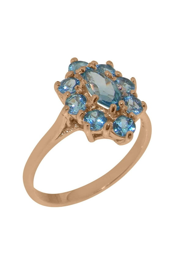 LBG British Made Solid 9k Rose Gold ring with Natural Blue Topaz Womens Engagement Ring - 33 size options - Size 9.75