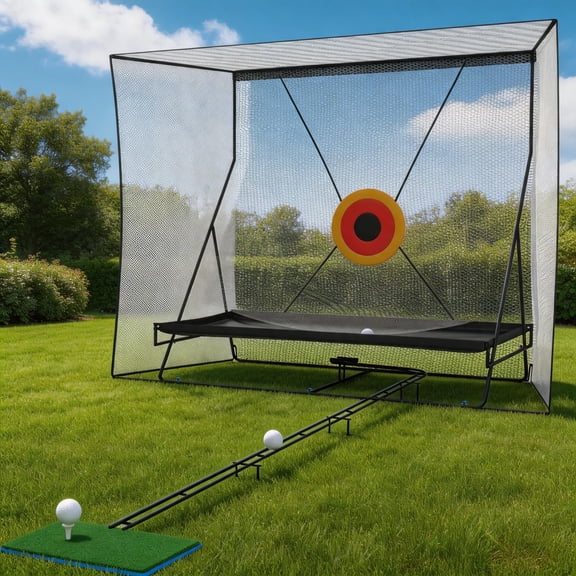 10x8 FT Golf Practice Net with Ball Return & Mat – Heavy Duty Hitting Net with Ball Blanket, Portable for Indoor/Outdoor Swing Training, Baseball & Softball