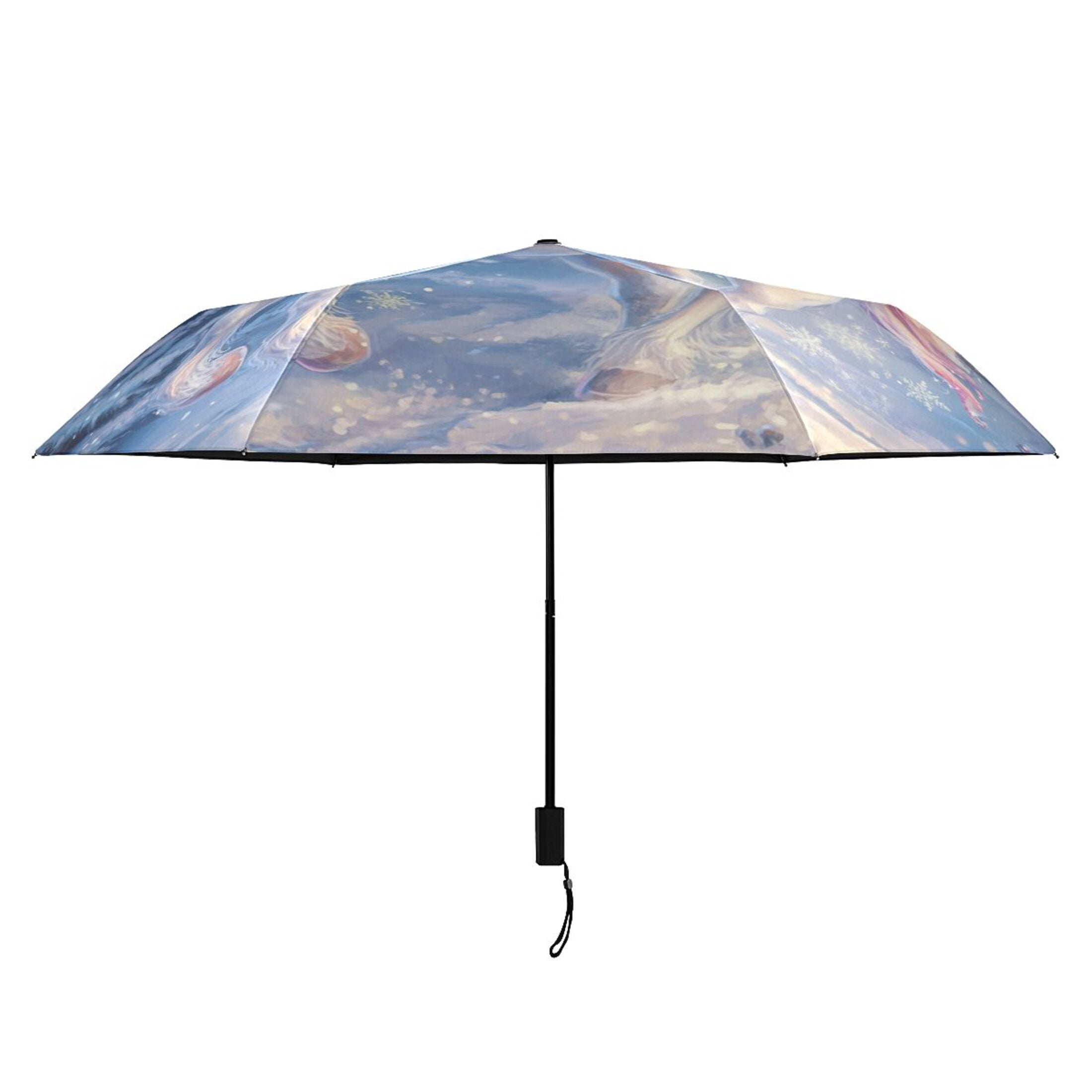 Unicorns with Christmas Elements All Weather Umbrella Triple Folding Parasol 6 Ribs UV Protection Portable
