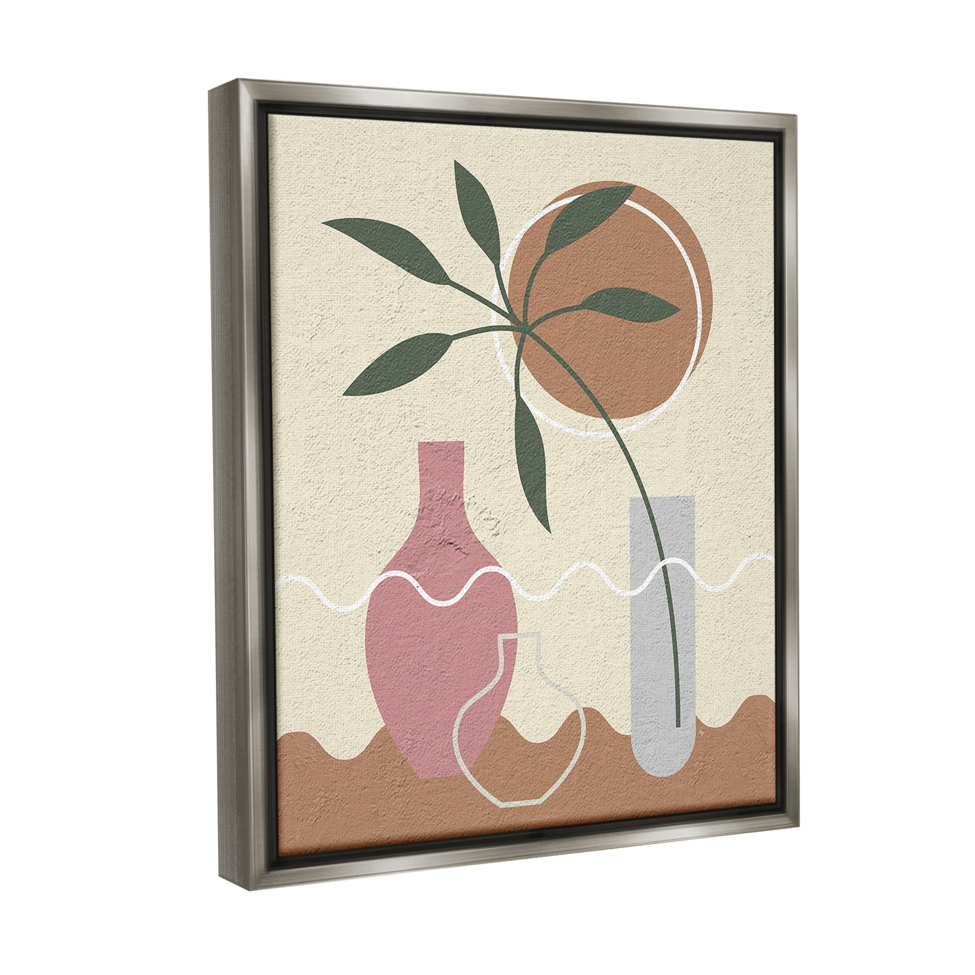 Stupell Industries Boho Vase Still Life Botanical & Floral Painting Gray Floater Framed Canvas Art Print Wall Art, 17 x 21