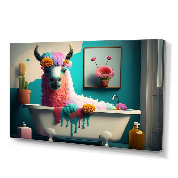 Designart Funny Llama In The Bath IV Canvas Wall Art
