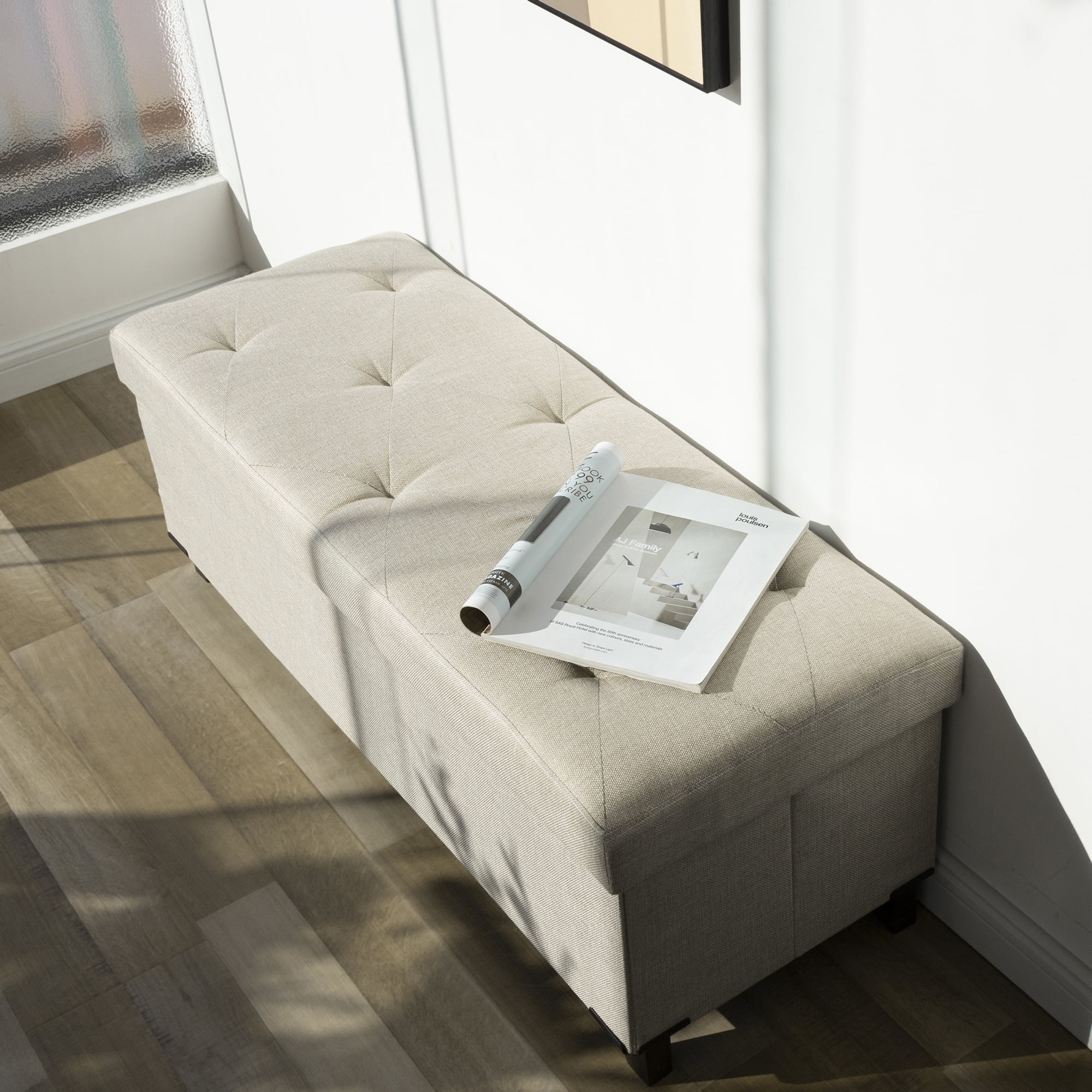 Fabric Storage Ottoman, Bench for Entryway and Bedroom, 43.31"x16.73"x15.75", Beige