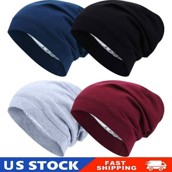 4 Pieces Satin Lined Sleep Cap Slouchy Beanie Hat Night Hair Cap for Women Gift