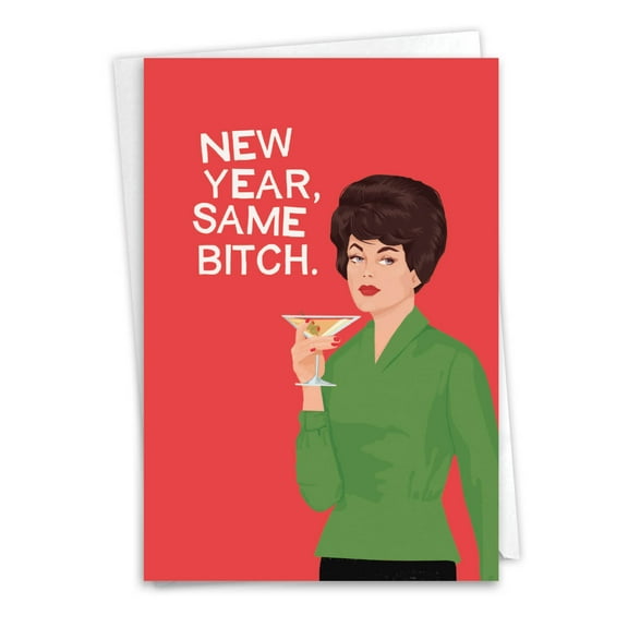 NobleWorks Funny New Year Greeting Card with 5 x 7 Inch Envelope (1 Card) New But Same C9531NYG