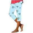 thumbnail image 3 of lcziwo Leggings for Women 2025 Summer Casual Milk Silk Soft Cropped Yoga Pants Fashion Heart Print High Waisted Workout Capri Leggings Light Blue M, Weekly Sale, 3 of 6