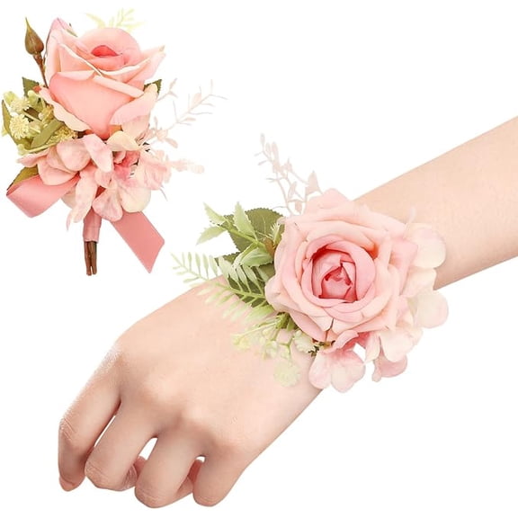 2 Piece Ivory Rose Wrist Corsage and Boutonniere Set