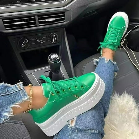 WHLBF Women s Casual Shoes Fashion Comfortable for Walking Sneakers Lace Up Shoes Green 4.5(35)