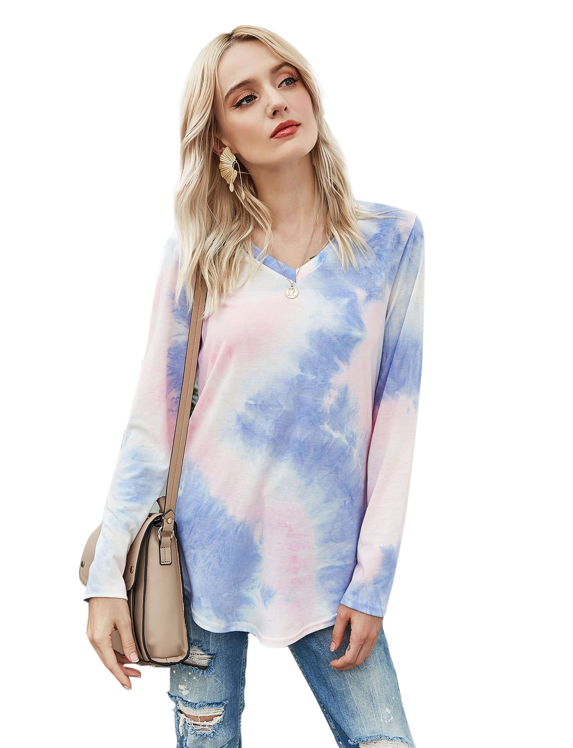 Women's Tie Dye Print Long Sleeve Fashion Blouse Loose Fit Comfy Casual ...