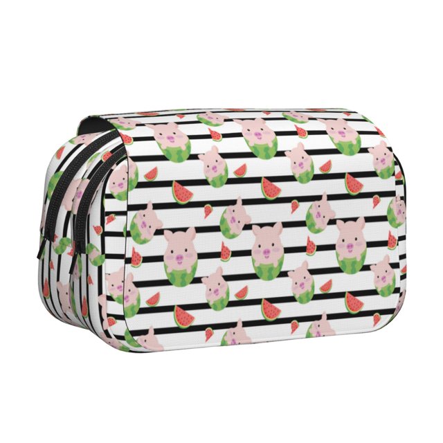 Disketp Pig And Watermelon Estuche de Lápices de Doble Capa con Tapa Abatible y Cremallera, Organizador Escolar para Adolescentes y Adultos