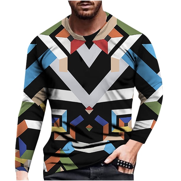 Camiseta de diario unisex para hombre, estampado gráfico en 3D, estampado cruzado, manga larga, blusa informal Pompotops oipoqjl6888