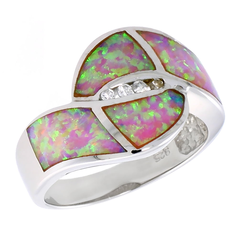 Sterling Silver Synthetic Pink Opal Ring Cubic Zirconia Accent, 9 16 inch by WorldJewels