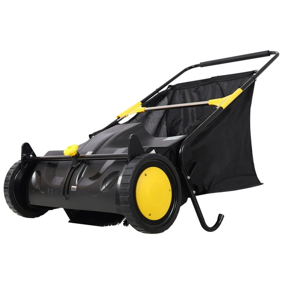 Hand Push Lawn Sweeper, 21 Inch Leaf & Grass Collector 3.5 cu. ft Hopper Bag Capacity. with Adjustable Brush Height